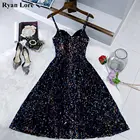 Темно-синие короткие платья для выпускного вечера, блестящие платья с блестками, женское коктейльное платье для вечеринки, выпускного вечера, 2020