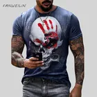 Футболка мужская оверсайз с круглым вырезом, модная рубашка с принтом черепа, с коротким рукавом, в винтажном стиле, в стиле Харадзюку, лето 2021