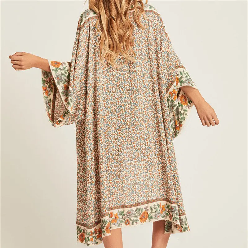 2021 в богемном стиле с принтом Летняя пляжная одежда платье запахом туника