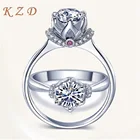 KZD реальные 1 карат белые золотые драгоценные камни Муассанит Бриллианты серебряные свадебные кольца для женщин Изысканные ювелирные изделия