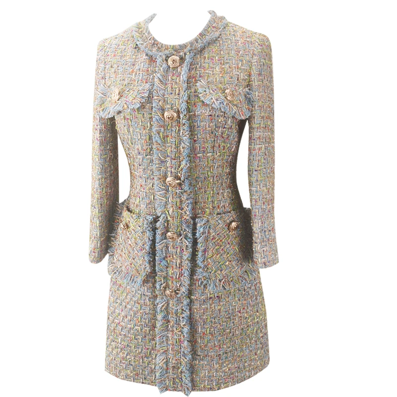 

fragrance New waisted small tweed dress women s retro style mid long tassel