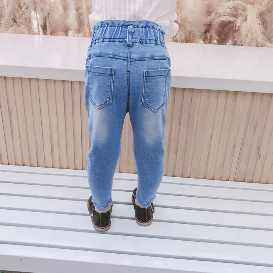 Джинсы для малышей с высокой талией девочек Повседневный стиль Однотонные