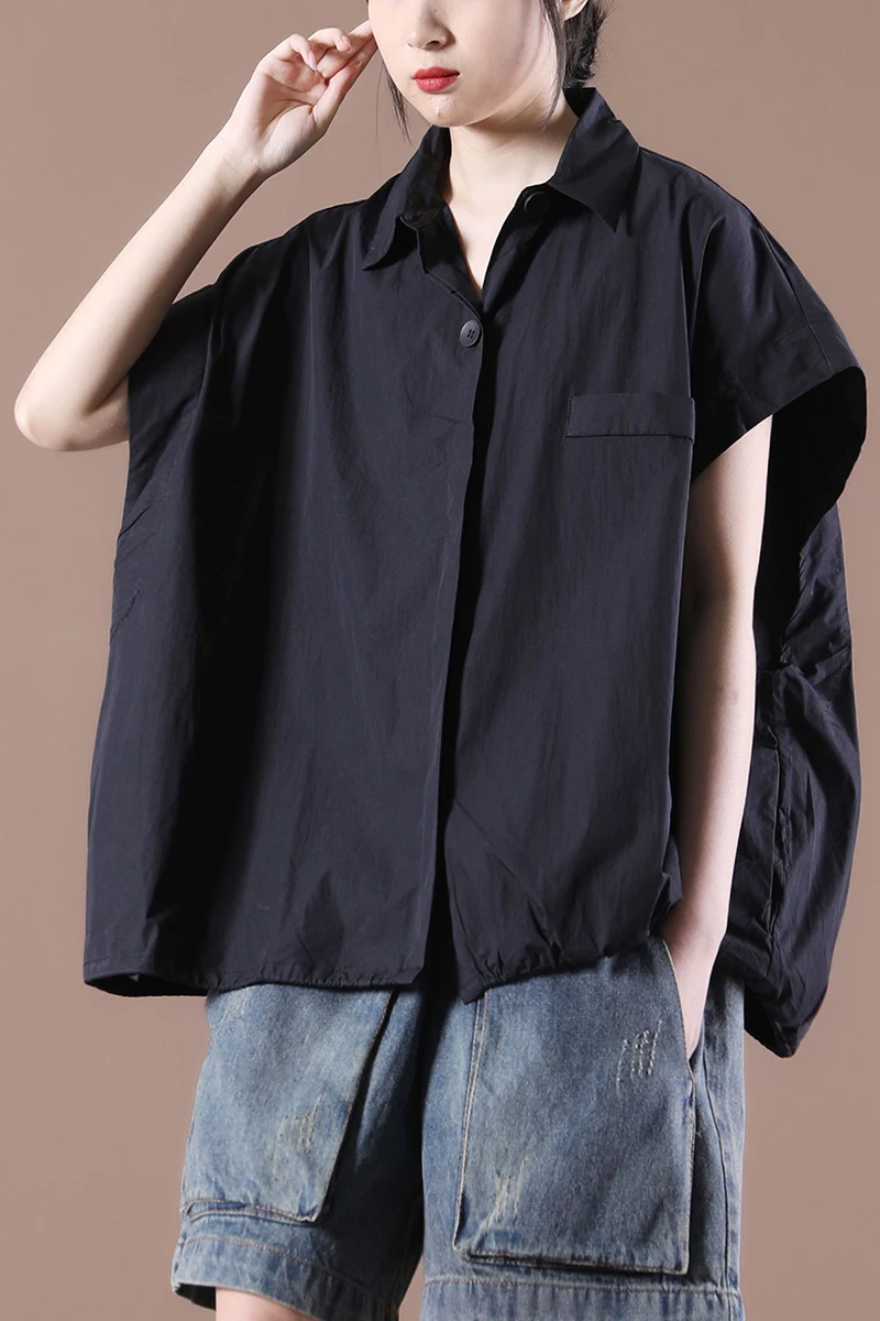 

IEQJ 2021 new spring and summer fashion women clothes batwing stules sleeveless single breasted shirt female top WR08001