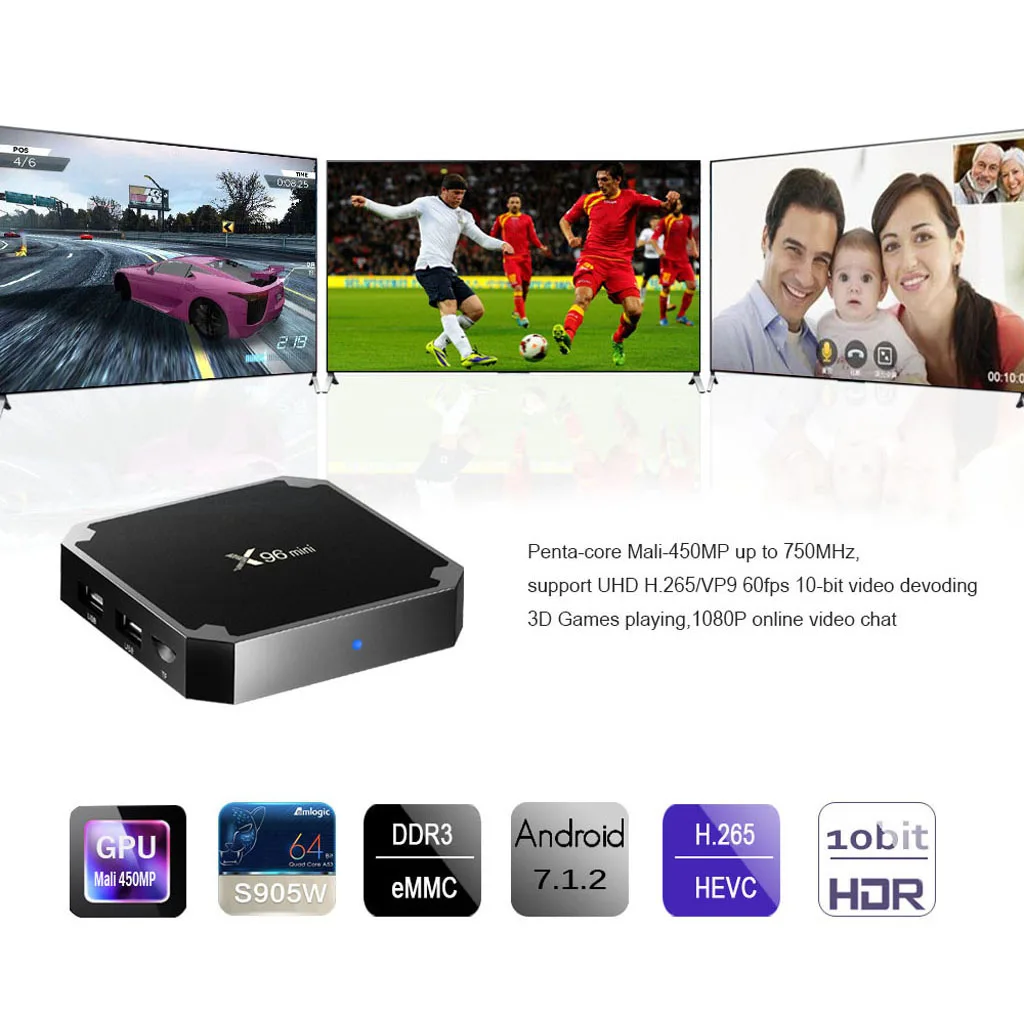 X96 Мини Android 7,1 Smart tv Box S905W 4K четырехъядерный H.265 HD Medien 2 ГБ+ 16 Гб