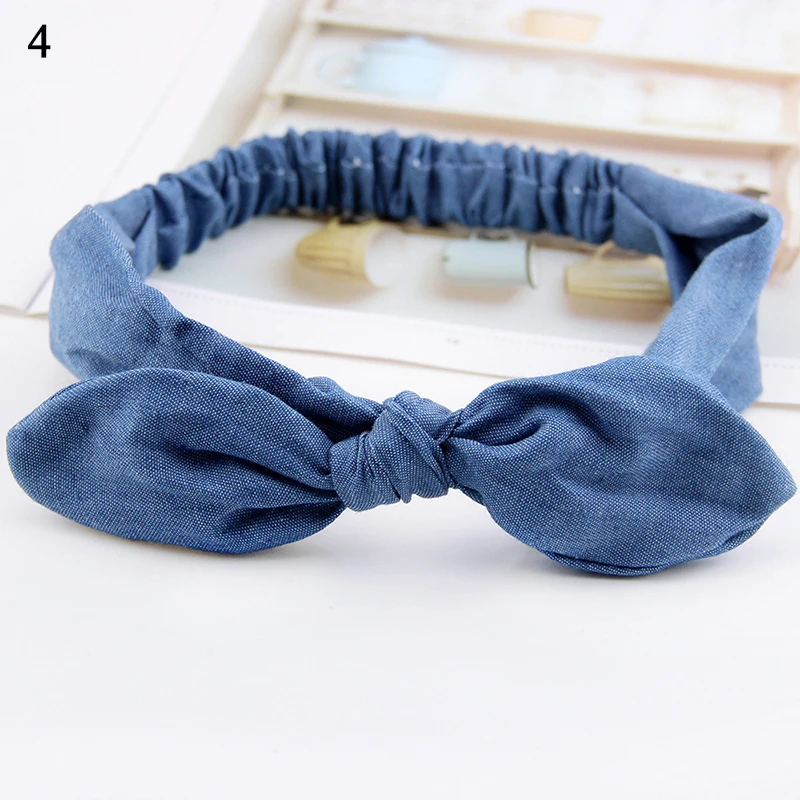 

Knotted Elastic Hair Bands Women Headband Solid Color Small Flower HairbandDenim Bow Headband Rabbit Ears Hair Accessories