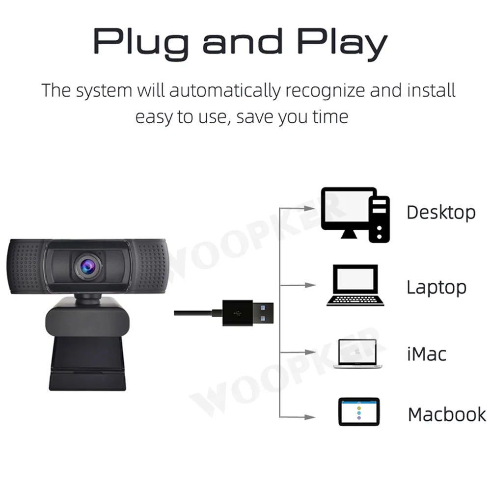 Камера для ПК Full HD 1080P USB веб камера без драйвера с микрофоном подключи и работай