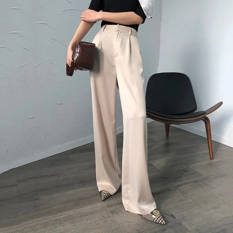 

philosophy Maxi Pants For Women High Waist Zipper Pocket Summer Vintage Street Wear Long Trouser Glossy Satin Elegant Pant
