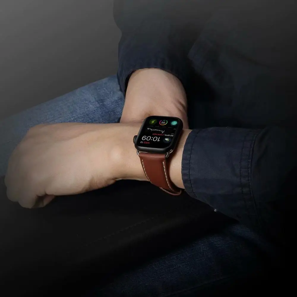 

100% Genuine Leather Band Loop Strap For Apple Watch 6 SE 5 4 3 2 1 38mm 42mm 40mm 44mm Men Leather Watch Band for iwatch