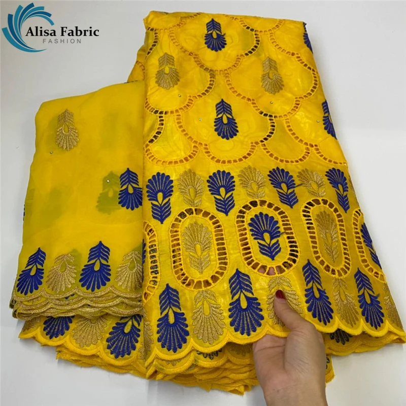 

Alisa Latest African Lace Fabric 2021 High Quality French Cotton Embroidered Nigerian Bazin Riche Getzner Fabric 5+2yards/Lot