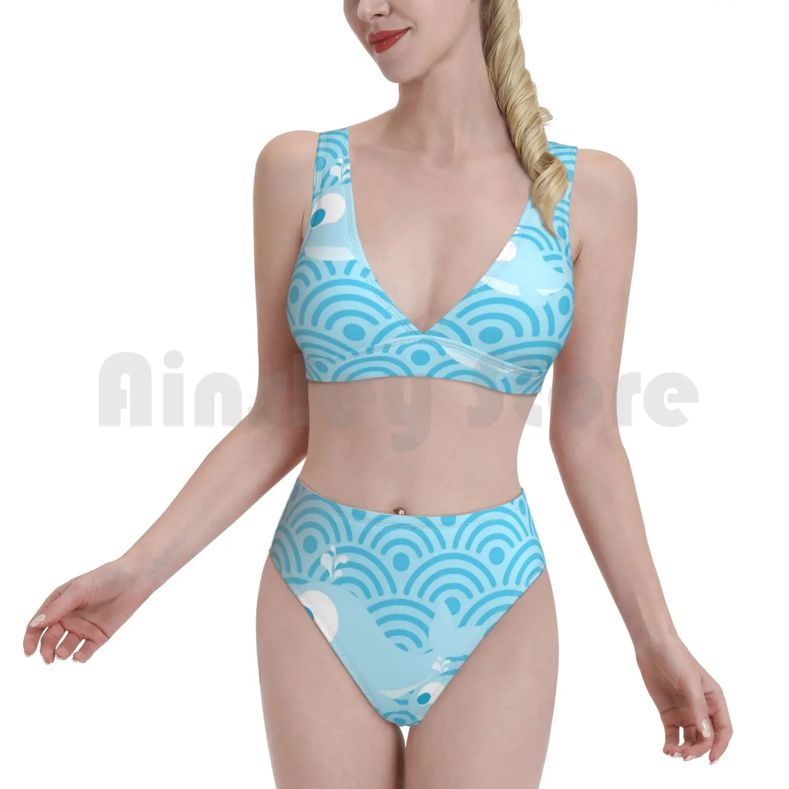 Китов и волн купальники бикини цельнокроеное платье Для женщин 2 шт. китов волны