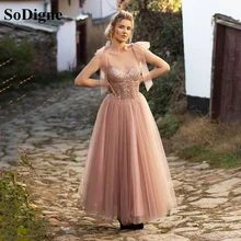 SoDigne vestido de noche rosa brillante, 2021, lentejuelas, tirantes finos, línea A, tul, vestidos formales de fiesta, vestidos largos de noche (2)