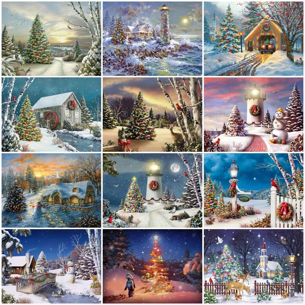 

Картина по номерам HUACAN 5D «сделай сам», Настенная картина с изображением зимнего пейзажа, ручная роспись, уникальный подарок, картина по номе...