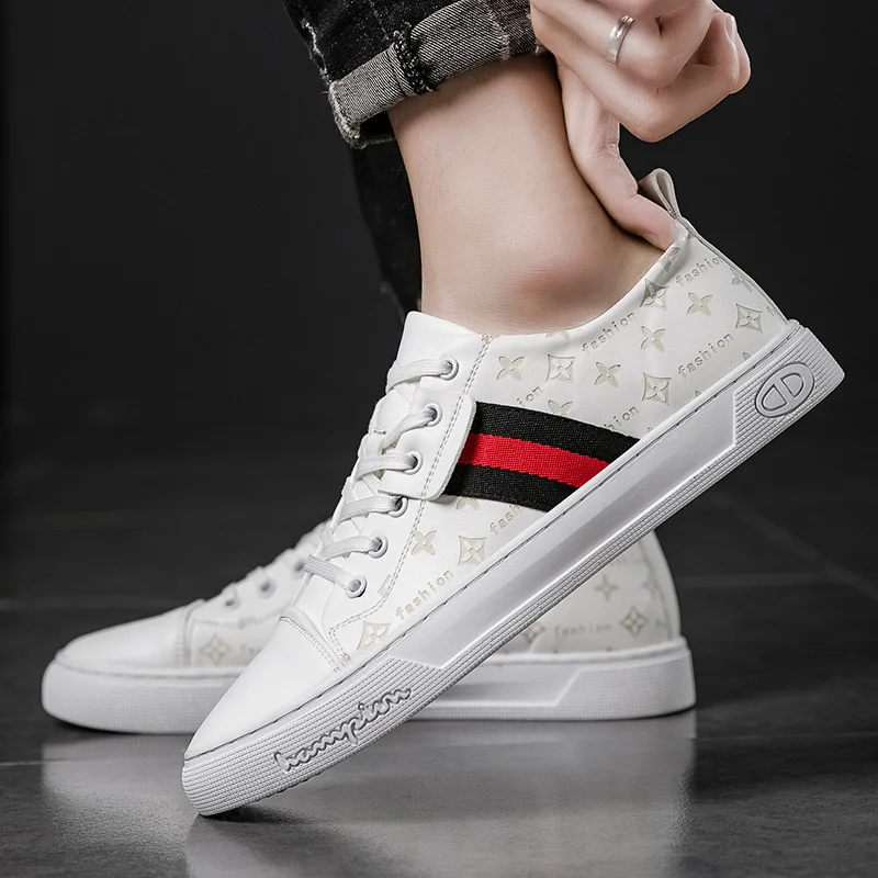 

Кроссовки мужские из дышащей кожи, Повседневная модная спортивная обувь, удобные дышащие, белые, черные