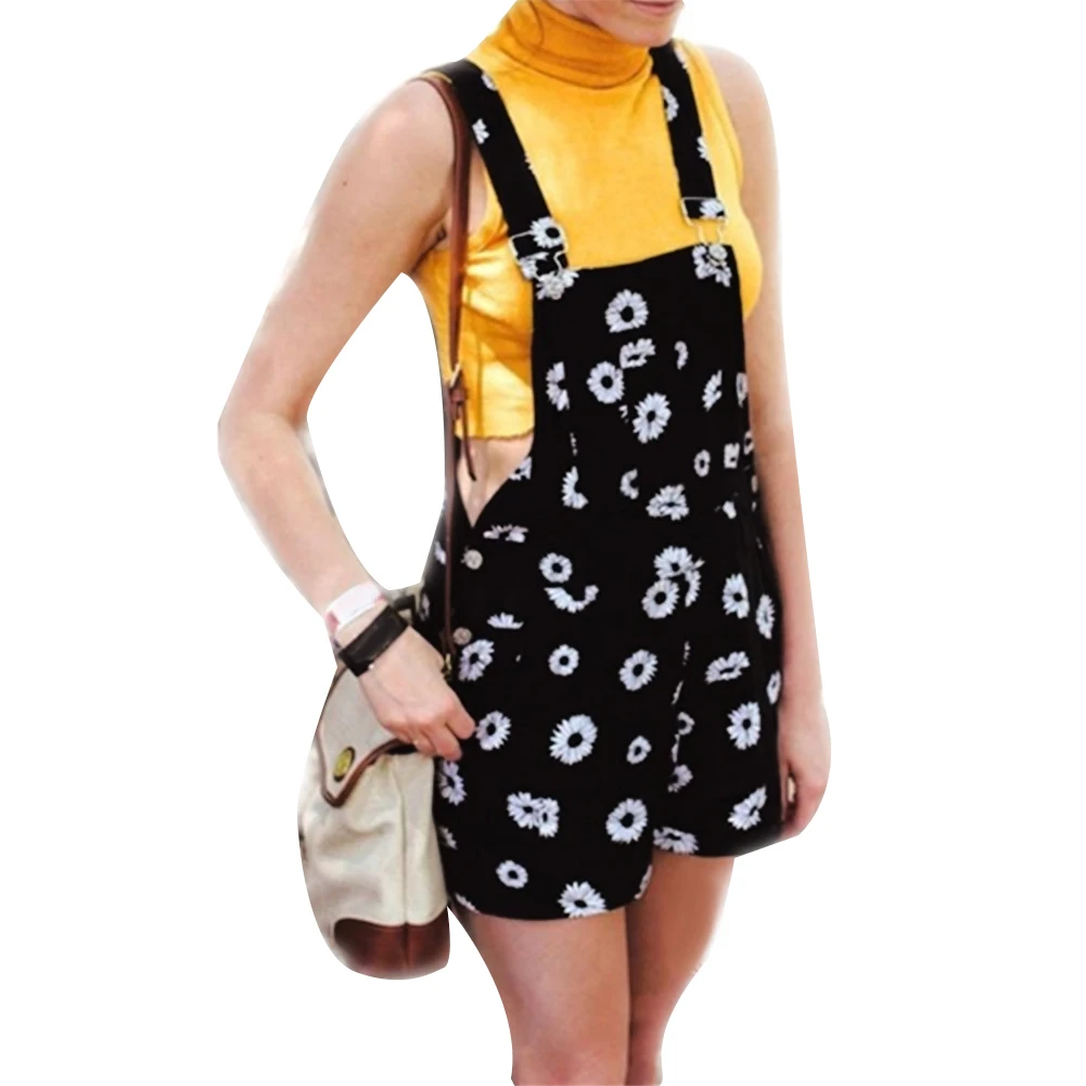 Women Sleeveless Bodycon Jumpsuit Playsuit Strapless Print Short Pants Adjustable Strap Jumpsuit Overall Bib Shorts Dungarees