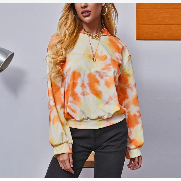 Sweater Hip Hop Female New Winter Fashion Daily Women's Casual Tie-Dye  Printing Long Sleeve Hooded Sweater 2022