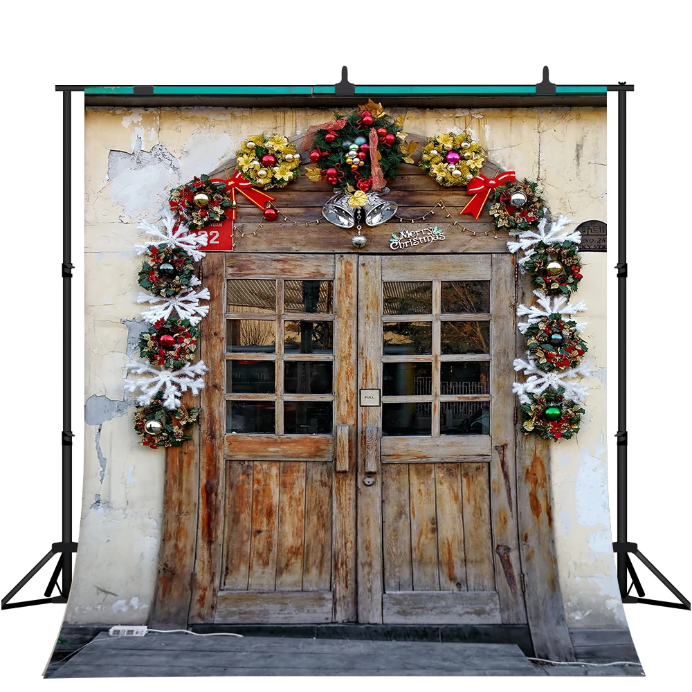 

Lyavshi фон для фотостудии рождество деревянная дверь венок Серебряные Колокольчики фотография фоны профессиональная фотосессия Печатный