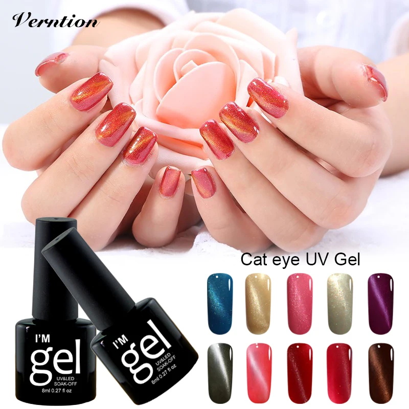 Verntion 3D Красный кошачий глаз Лаки Красочный гель лак УФ для ногтей длинный