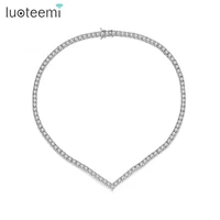 luoteemi new v shape luxury tennis necklace for women small cubic zircon paved girl fashion jewelry wedding bridal tennis choker