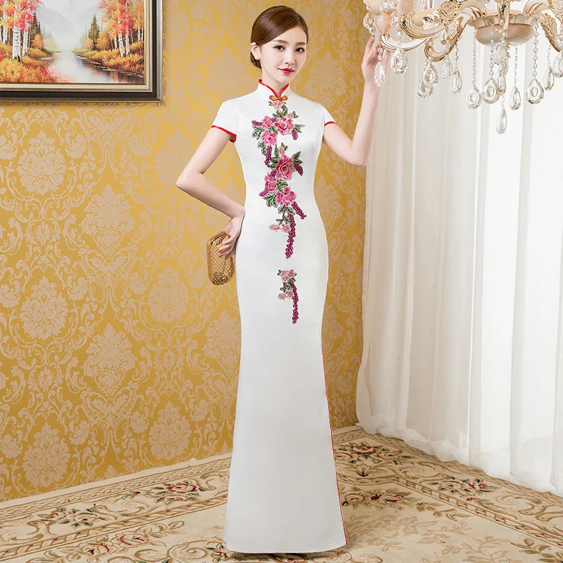 Женское тонкое платье вечерние Длинные Cheongsam свадебное роскошное сексуальное Qipao