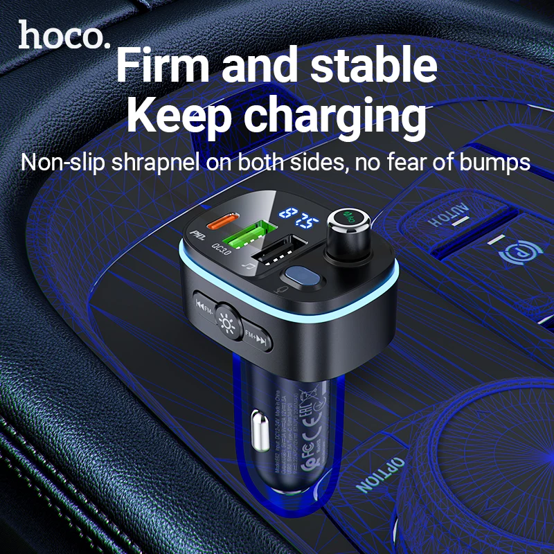 hoco qc3 0 pd 20ｗ fast charge usb car charger led display fm transmitter modulator bluetooth handsfree car kit audio mp3 player free global sh