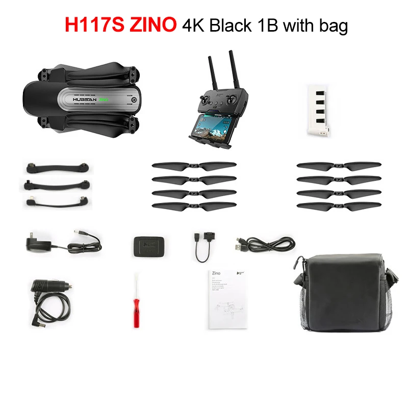 Hubsan H117S Zino gps 5,8 Г 1 км Складная рукоятка с видом от первого лица в формате 4 K UHD, Камера 3-осевому гидростабилизатору RC Дрон Квадрокоптер RTF высокое Скорость - Цвет: 4K 1B Black with bag