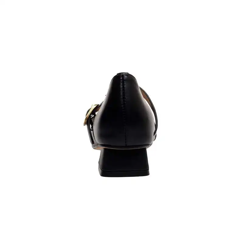 

Krazing Pot genuine leather round toe med heel buckle strap Mary janes preppy style young lady streetwear cute women pumps L71