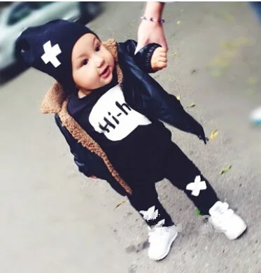 2020 Autumn Baby Babe Clothing 2PCS Sets Infant Long-sleeved Letter Cotton Black T-shirt &amp Pants SAY Hi-Hi Clothes |