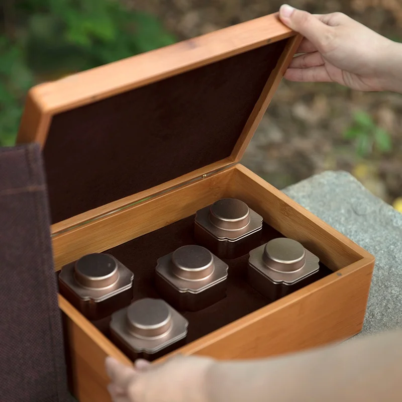 Tea ruyi pot bamboo box high-grade sealed small pot tea storage tea pot organizer box jewelry case cosmetic containers
