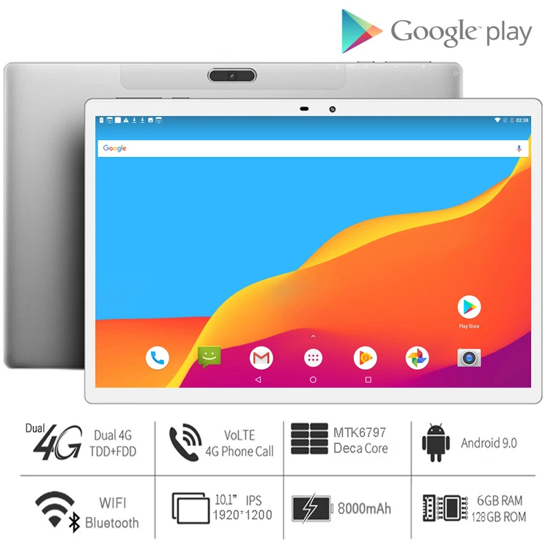 10.1&quot Android Tablet 1920x1200 MT6797 Deca Core 6GB RAM 128GB ROM 3G 4G LTE Network AI Speed-up Tablets PC 13MP Camera - купить по