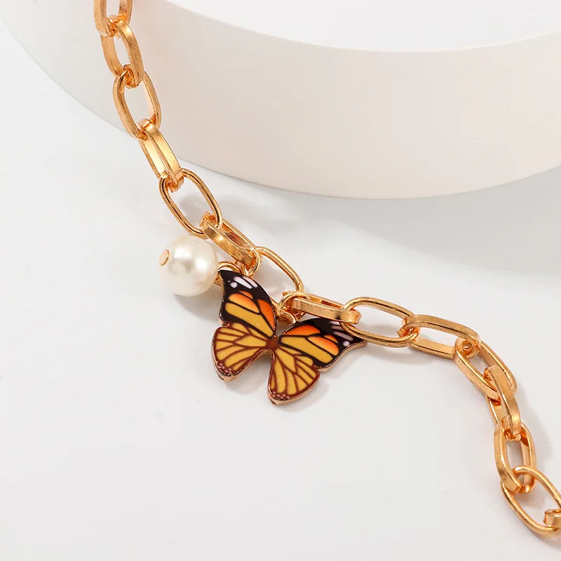 Женский браслет с жемчугом и бабочкой ZOVOLI золотой цепочка кубинской цепочкой