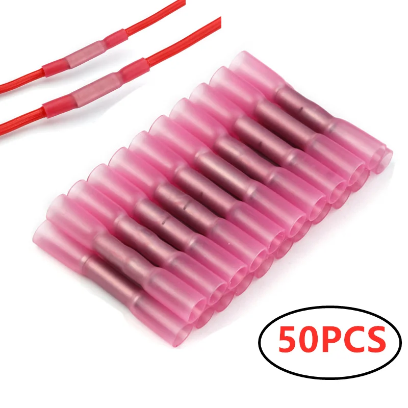 

50PCS 22-18 AWG Heat Shrink Connectors Insulated Waterproof Crimp Terminals Seal Butt Electrical Wire Connector 0.5-1.5mm2