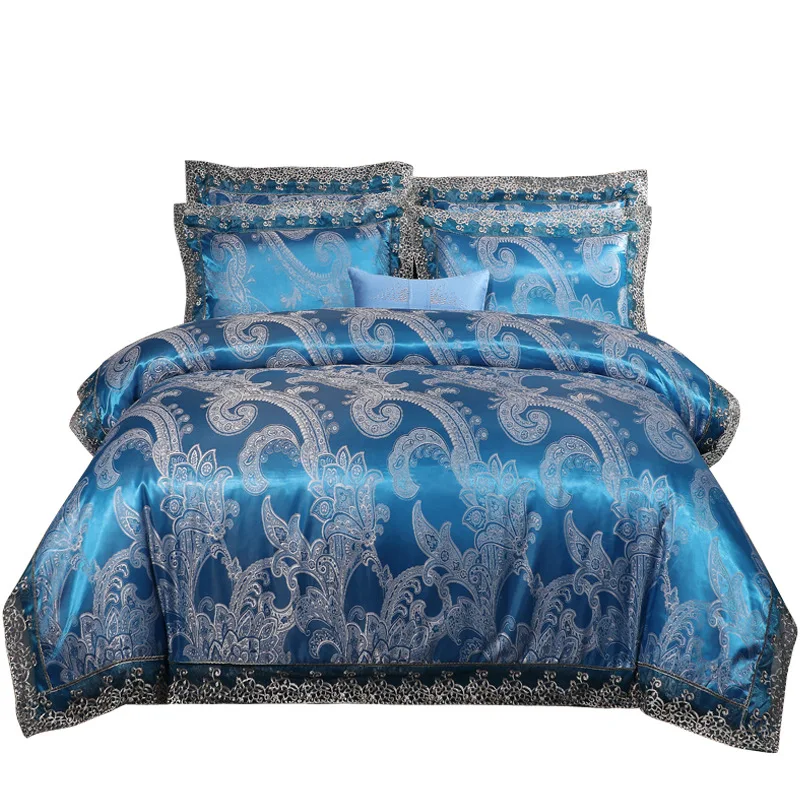 

Soft Fabric Silky Bedding Set European 4pcs Soft Touch Jacquard Duvet Cover Luxury Lace Quilt Cover Pillowcases Bed Sheet