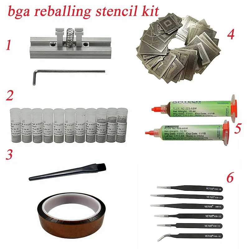 

47pcs BGA Reballing Stencils Directly Heating Fixtures Bga Station Solder Ball Flux Tweezers for Solder Hot Air Rework Station