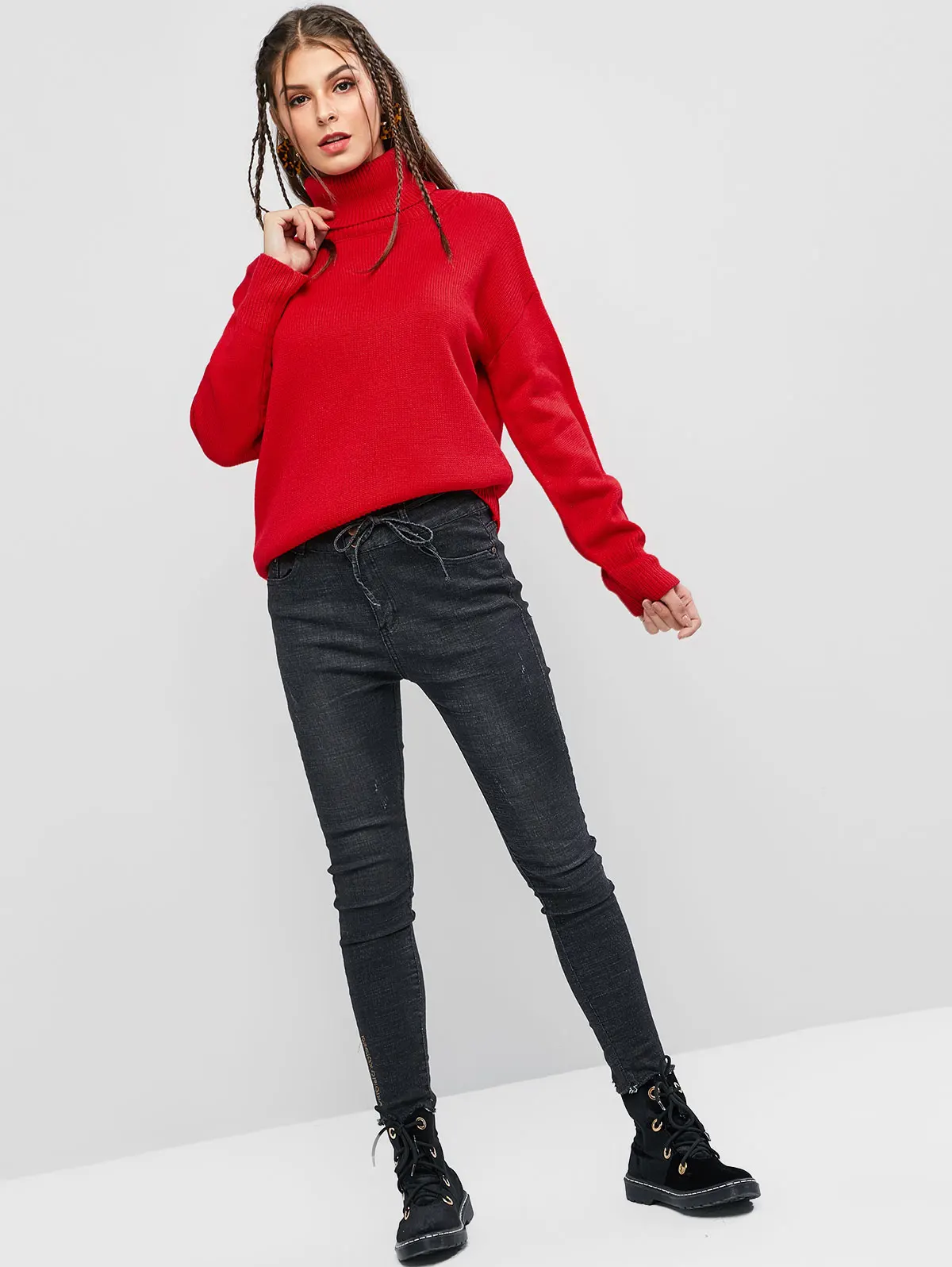 ZAFUL Winter Plain Turtleneck Drop Shoulder Sweater For Women Solid Color Long Sleeve Ladies Pullovers Female Tops Newest 2019 | Женская