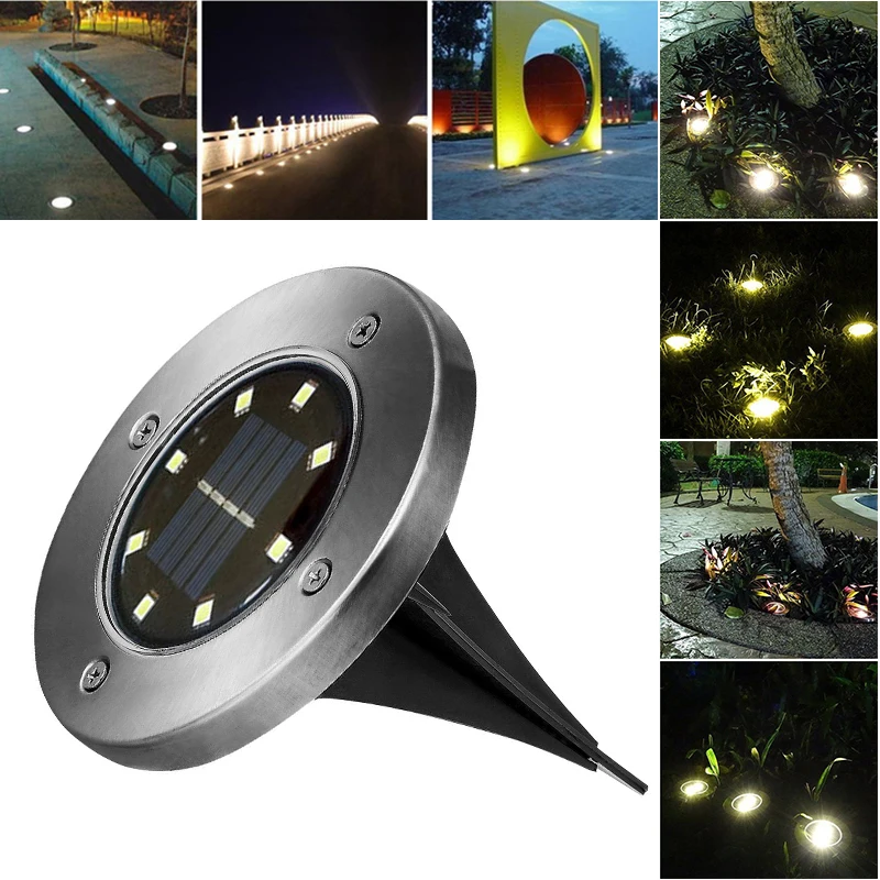 

8 LEDs Solar Powered Waterproof Light For Home Yard Driveway Lawn Road Ground Deck Garden Pathway Landscape Lights Lawn Path
