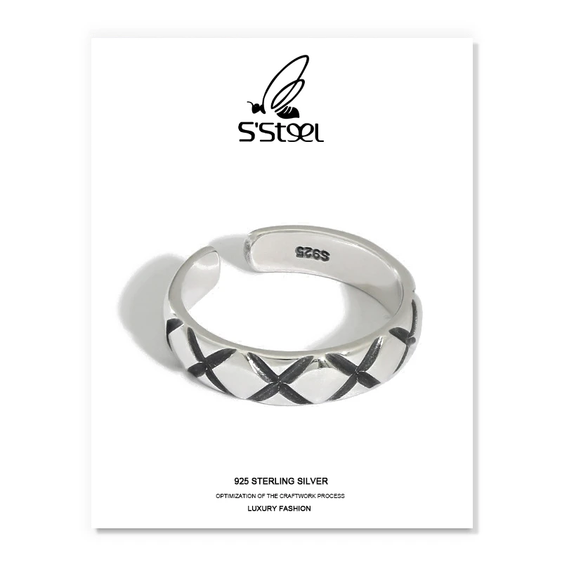 

S'STEEL Vintage Rings 925 Sterling Silver For Women Korean Minimalist Geometric Adjustable Ring Bague Fantaisie Femme Jewellery