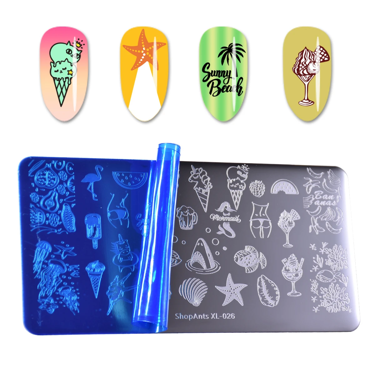 Штамповочная пластина для ногтей от ShopAnts летнее мороженое Акула фрукты фламинго
