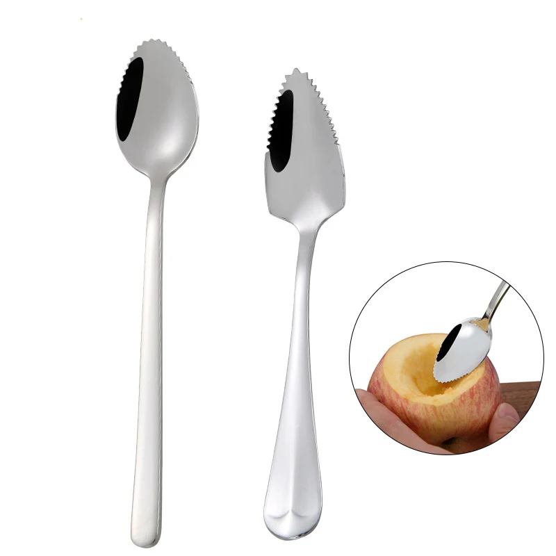 

Creative Long Handle Spoon Stainless Steel Baby Spoons with Serrated Edge Fruit Honey Apple Puree Scoop Coffee Stirring Teaspoon