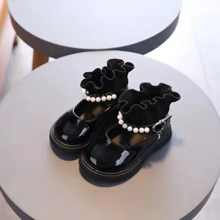 Кожаные туфли для девочек новинка 2022 осенние детские принцессы с кружевом модные