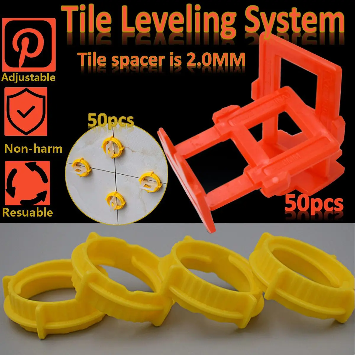

100pcs/set PE Plastic Tile Flat Leveling System Wall Flooring Tiles Kits Screw cap&Base Plastic Spacers Leveler Tools