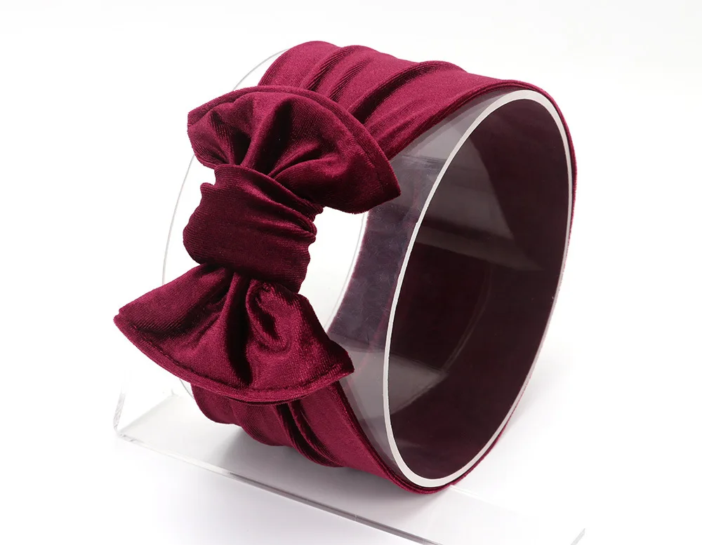 Velvet-Wine Red Ободки для девочек, бандо Bebe Fille, повязка на голову для малышей, детские украшения для волос, Детские Луки головная повязка в виде чалмы, повязка на голову - Цвет: Velvet-Wine Red