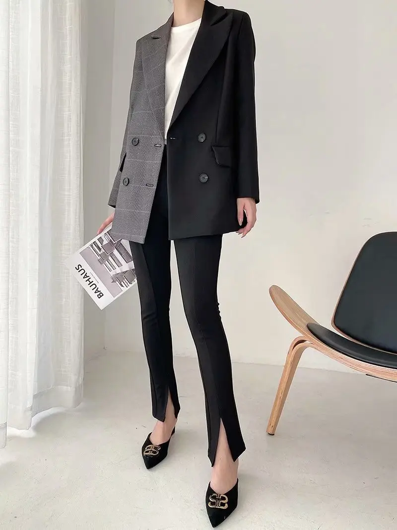 

Spring and Autumn Long Sleeve Color Matching Suit Jacket Loose Slim Elegant Blazer Women Jacket Women Plaid Blazer Office Lady