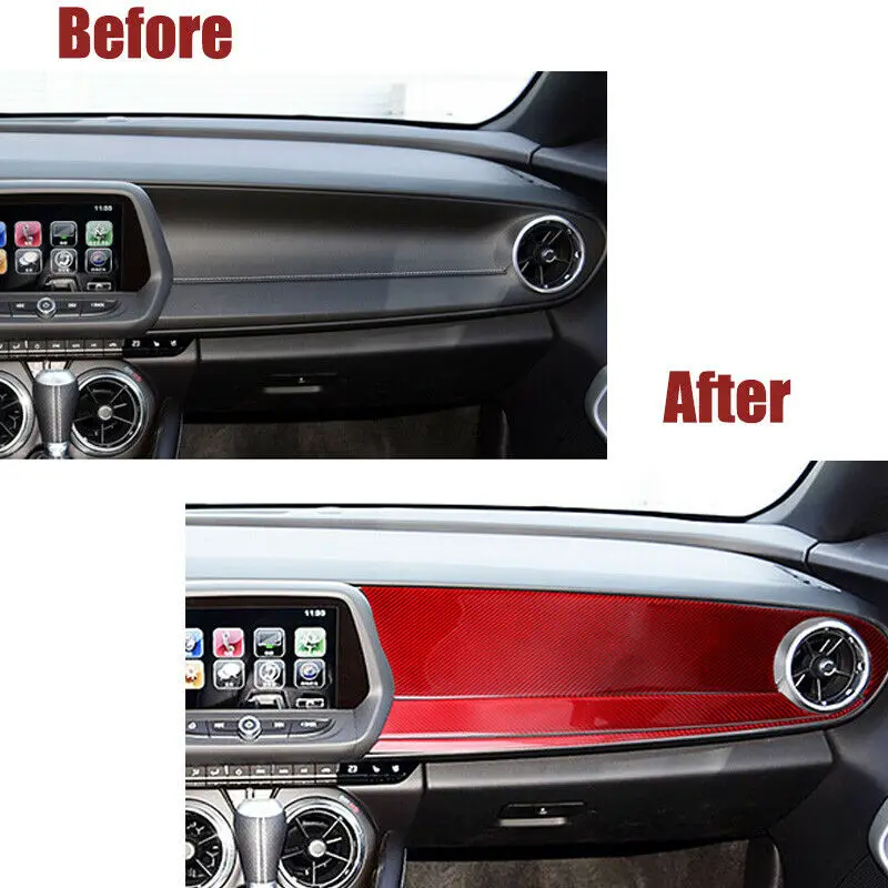 

Interior Dashboard Co-Pilot Cover Trim Decor Red For Chevrolet Camaro 2016+ Carbon Fiber Auto Durable