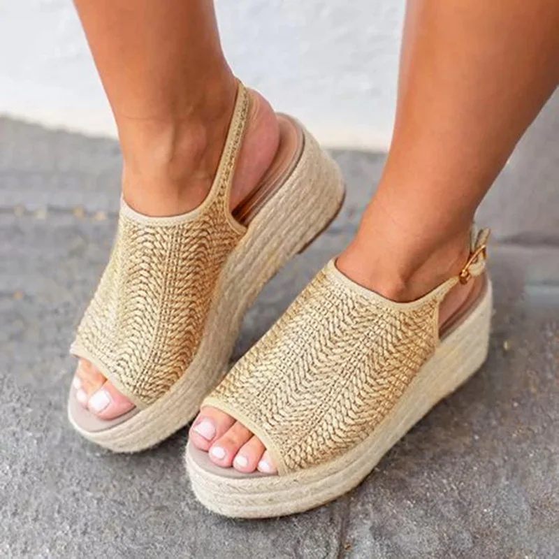 

Oeak Summer Women Hemp Sandals Fashion Female Beach Shoes Wedge Heels Shoes Comfortable Platform Shoes wedges shoes for women