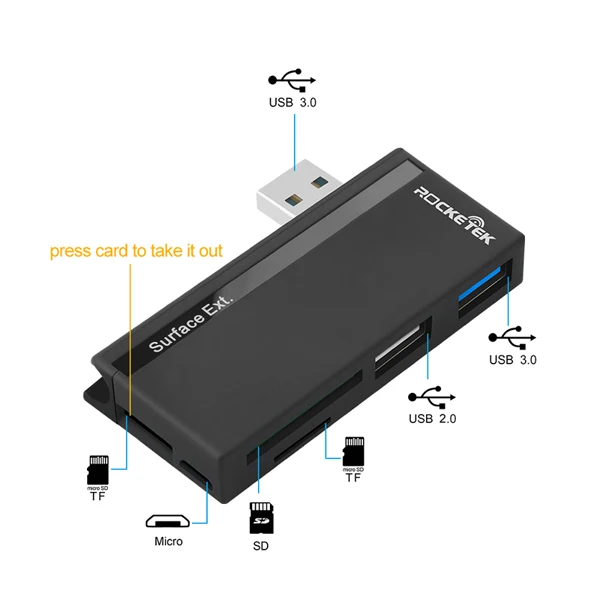 Black Gray USB 2.0 Мультиразветвитель usb 3,0 концентратор 5 в 1 устройство для чтения карт памяти адаптер несколько usb для microsoft Surface Pro 3/Pro 4/pro 5/pro 6 - Цвет: Black Gray USB 2.0
