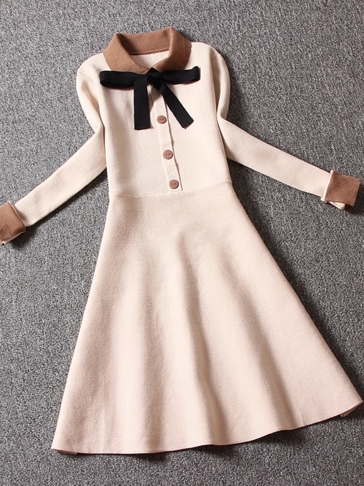 2019 Летний Новый Супер качество трикотажные женские платья воротник-бант