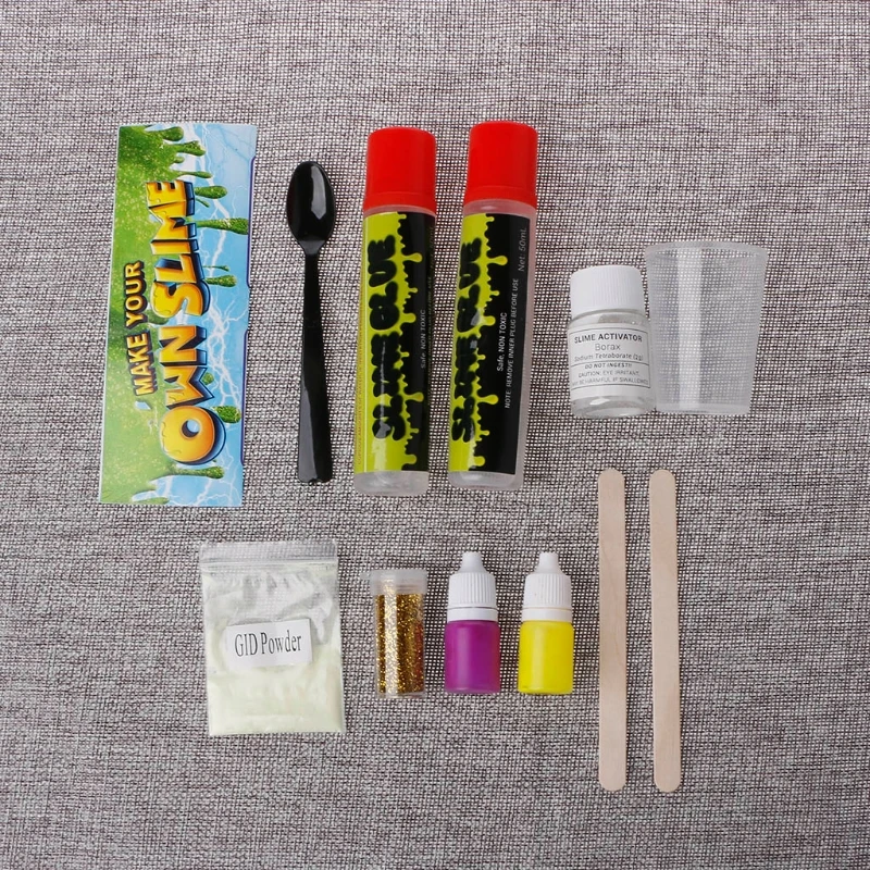 

Slime Kit DIY Science Lab for Kids Glow Balls Glitter Instructions Measuring Cup