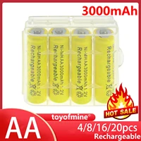 481620pcs aa 3000mah nimh 1 2v 2a yellow color rechargeable battery cells plastic battery storage case box holder toys