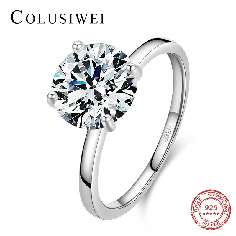 

Colusiwei Classic 925 Sterling Silver Geometric Cutting Sprkling Solid Zirconia Ring for Women Wedding Anniversary Party Jewelry