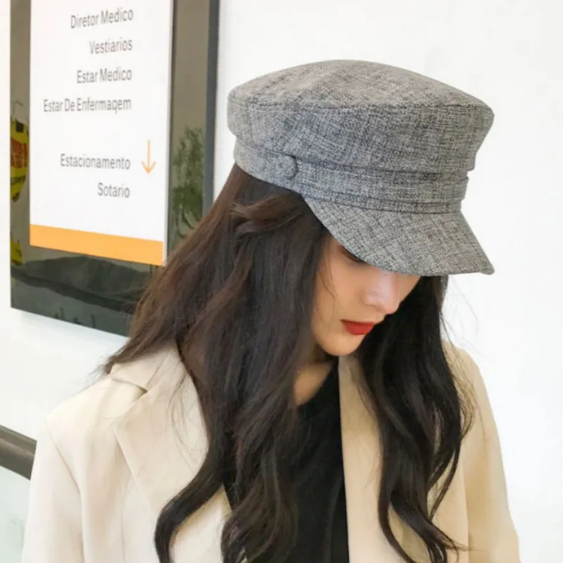 Кепка Женская в стиле милитари льняная винтажная бейсболка с плоским верхом